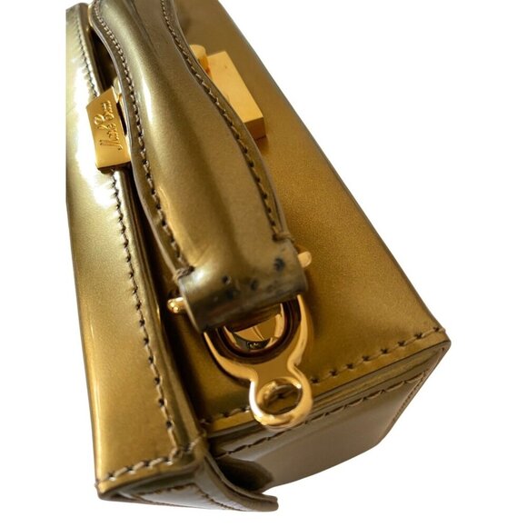 Mark Cross Grace Mini Box Leather Handbag Crossbody Gold Mirror + 2 Straps + key - Picture 7 of 17